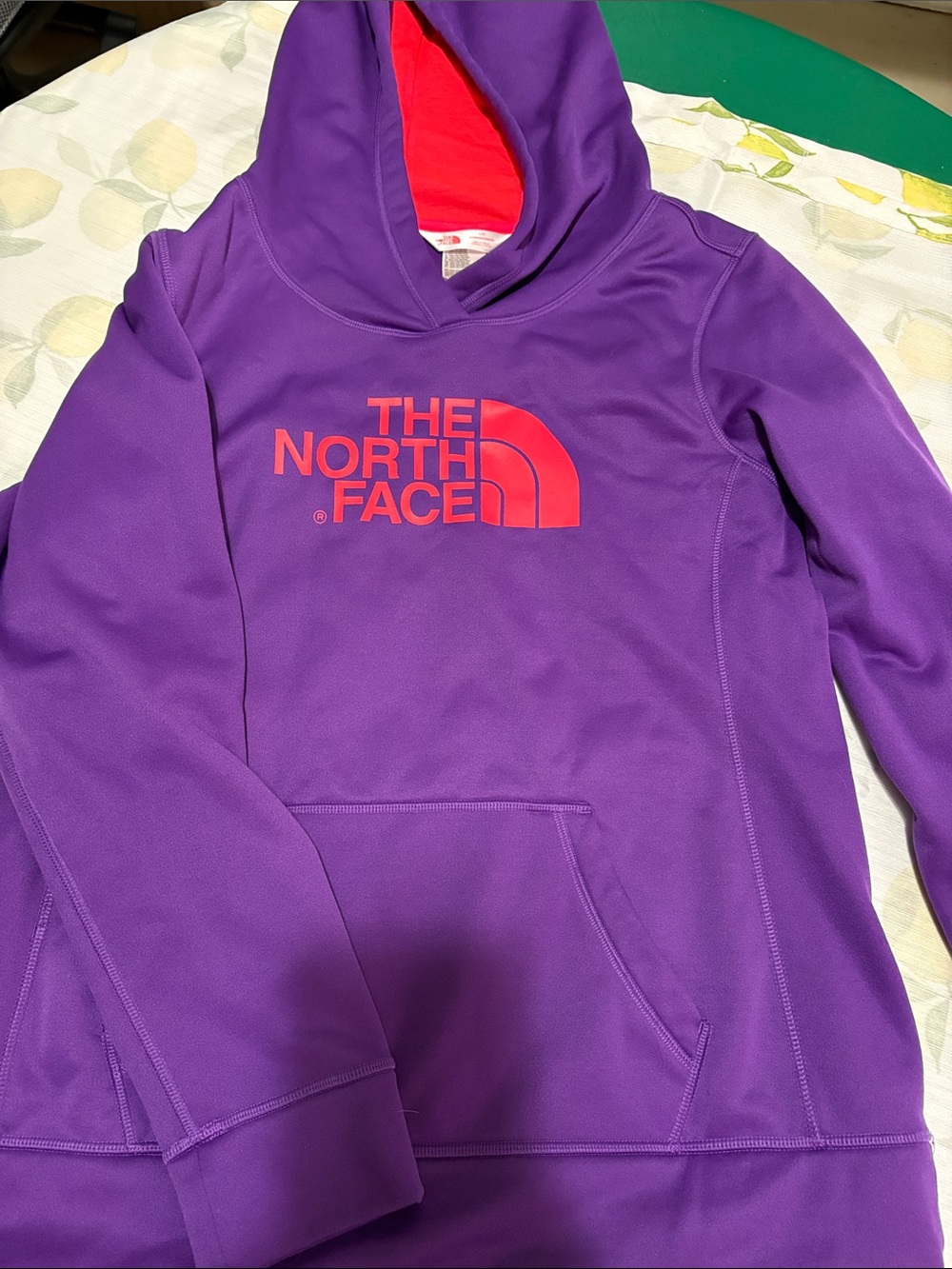 The North Face Purple Hoodie with Orange Logo and Lining - Pullover